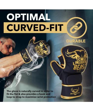 Beast Rage MMA Gloves for Men & Women - Adjustable Wrist Support Open Palm for Martial Arts Grappling and Sparring | S/M Gold - Buy Online on GoSupps.com