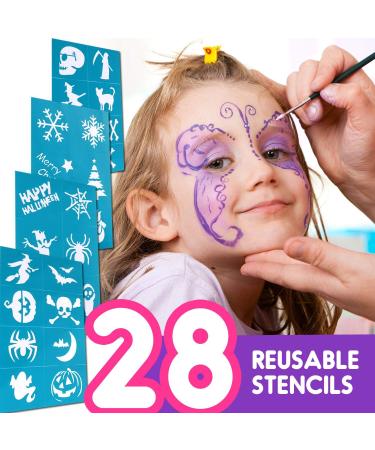 Body Painting Makeup Palette for Kids - 18 Colors 28 Stencils & 4 Brushes | Safe Easy Wash - Perfect for Halloween Carnival & Christmas - Buy Online on GoSupps.com