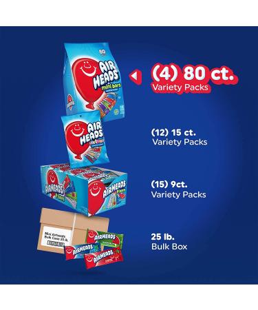 Airheads Candy Mini Bars  Assorted Fruit Flavors  Individually Wrapped  Non Melting  Party  Pantry 80ct Bag  Box of 4 Bags 80 Count (Pack of 4) - Buy Online on GoSupps.com