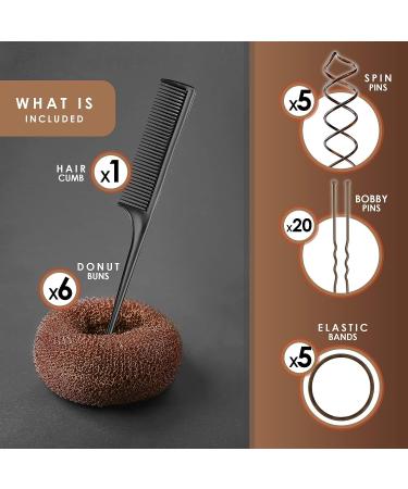 Andlane Donut Hair Bun Maker Set - 6 Sock Bun Makers, Spin Pins, Elastic Bands, Bobby Pins & Hair Comb Kit - Buy Online on GoSupps.com