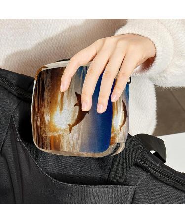 Delphin Jumping Sunset Sanitary Napkin & Menstrual Cup Storage Bag - Portable Zipper Pocket for Teen Girls & Women - Buy Online on GoSupps.com