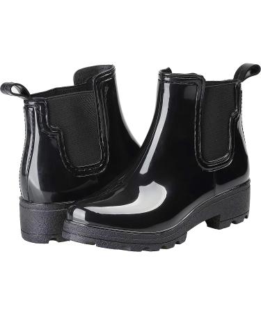 Women's Waterproof Short Rain Boots - Slip On Chelsea Booties (Black, Size 8) - Buy Online on GoSupps.com