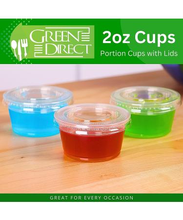 Green Direct 2 oz Containers with Lids - Pack of 100 | Disposable Plastic Jello Shot Cups for Sauce, Souffle, Salad Dressing | Small Clear Condiment Cups for Portion Control - Buy Online on GoSupps.com