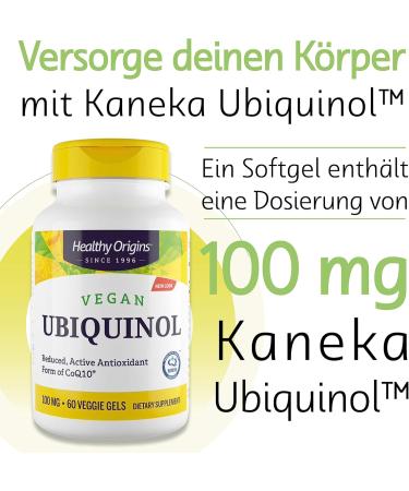 Healthy Origins Vegan Ubiquinol 100mg - High Dose Gluten-Free Non-GMO 60 Vegan Soft Capsules - Lab Tested Antioxidant Support - Buy Online on GoSupps.com