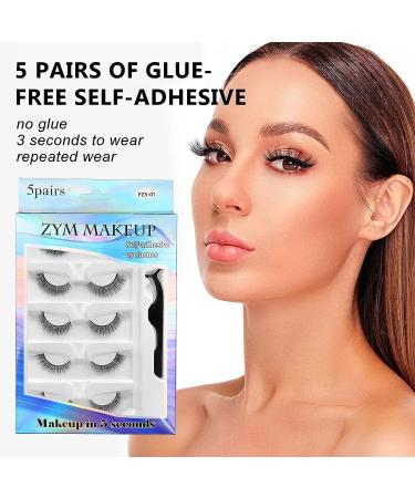 SAOTAENG Reusable Self Adhesive Natural Look Eyelashes - No Eyeliner or Glue Needed - Easy to Apply - 5 Pairs - Buy Online on GoSupps.com