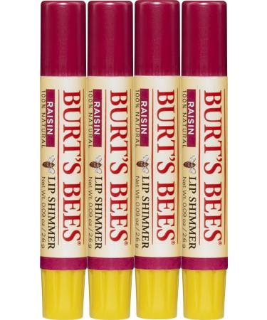 Burt's Bees 100% Natural Moisturizing Lip Shimmer Raisin - 4 Tubes Pack of 4 Raisin