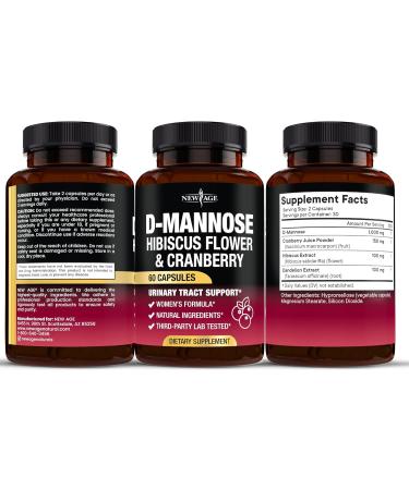 NEW AGE D-Mannose with Cranberry & Hibiscus - High Strength for Urinary Tract Health - Supplement for Women - Bladder Liver & Microflora Support - Made in USA - Vegan 120 Capsules 60 Count (Pack of 2) - Buy Online on GoSupps.com