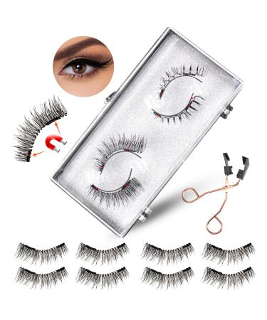 Dual Magnetic Eyelashes NO Eyeliner or Glue Needed Magnetic False Eyelashes 3D Natural Look Fake Eyelashes Easy to Wear and Reusable 2 Pairs Pack with Tweezers Black