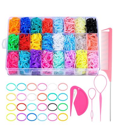 auroray 2000 Pcs Elastic Hair Rubber Bands for Girls  24 Colors Small Girl Hair Ties Baby Hair Ties with Rubber Band Cutter Topsy Tail Hair Tools Hair Accessories for Toddler Baby Girl Hair Multicolor