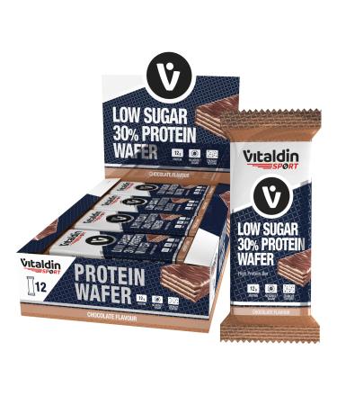VITALDIN SPORT Low Sugar 30% Protein Wafer Chocolate-12 Protein Wafer Bars with Wafers x40gr; Chocolate Flavor - High Protein and Low Sugar - No Added Sugars