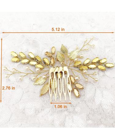 Bride Wedding Hair Comb - Crystal Rhinestone Pearls Silver Leaf Hair Piece, Green Homecoming Party Accessory - Buy Online on GoSupps.com