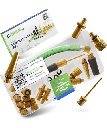 CAREAPRO Bicycle Valve Adapter Set - 28 High-Quality Adapters for Air Pump & Compressor | DV AV SV Ball Needle & More - Buy Online on GoSupps.com