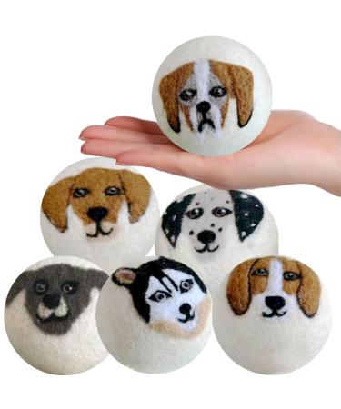 Wool Dryer Balls Organic Premium | Handcrafted Puppy Dog Face Design | 6 Balls XL Ethically & Humanely Made Natural Fabric Softener Laundry Dryer Balls Reusable Wrinkle Release 1 Pack of 6 Puppy Face Balls (XL)
