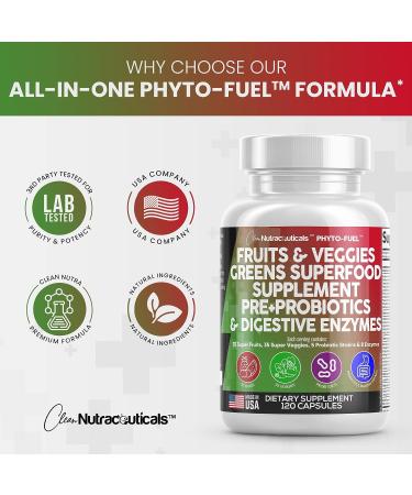 Reds & Greens Superfood Supplement - 120 Ct Capsules with 70+ Fruit & Vegetable Extracts, Probiotics, Prebiotics, Digestive Enzymes, Spirulina - Made in USA - Buy Online on GoSupps.com