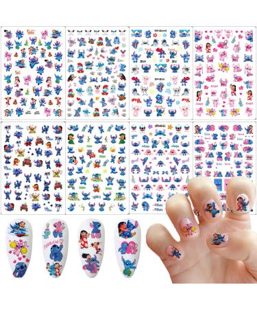 8 Sheets Cartoon Nail Art Stickers Cute Cartoon Nail Decals 3D Self Adhesive Kawaii Designer Nail Stickers for Acrylic Nail Art Supplies Women Girls DIY Manicure Decorations Accessories Bk5