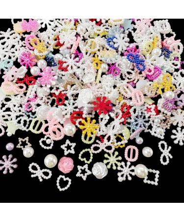 Nail Art Decoration 400 Pieces 3D Nail Art Charms Heart Bear Bow Flower Nail Jewelry for Girls Women DIY Nail Decor (Mix-F)