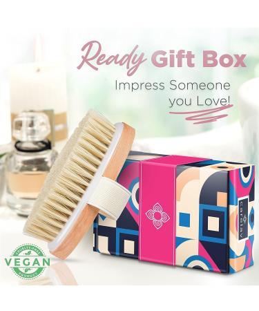 Premium 100% Vegan Oval Dry Brush for Skin Detox and Cellulite Exfoliation - Medium Bristles for Lymphatic Drainage - Deluxe Gift Box for Women - Buy Online on GoSupps.com