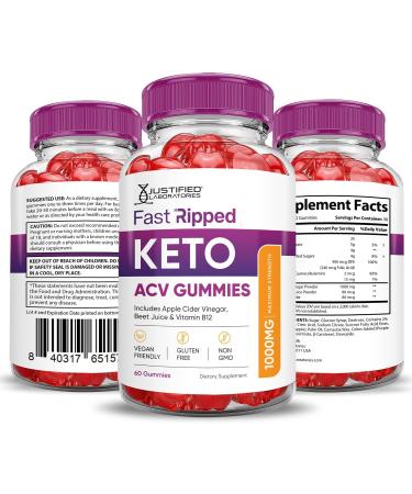 Justified Laboratories Fast Ripped Keto ACV Gummies Advanced Formula 1000MG Fast Ripped Keto Gummies Apple Cider Vinegar Formulated with Pomegranate Beet Juice Powder B12 Vegan Non GMO 60 Gummys 60 Count (Pack of 1) - Buy Online on GoSupps.com