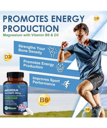 NATURE TARGET Magnesium Glycinate 500mg Chelated Magnesium with Zinc & Vitamin D3 for Muscle Nerve & Bone Support Heart Health & Leg Cramp Strength Immune System - 120 Capsules 120 Count (Pack of 1) - Buy Online on GoSupps.com