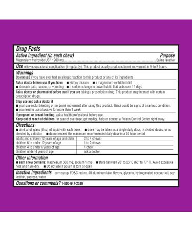 MiraFAST Soft Chews from The Makers of MiraLAX Gentle Constipation Relief Fast Acting Stimulant Free Saline Laxative Magnesium Hydroxide Blueberry & Raspberry Flavor 60ct - Buy Online on GoSupps.com