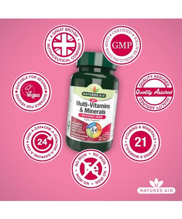 Natures Aid Multi-Vitamins & Minerals 60 Tablets - Vegan One-a-Day Formula for Immune Energy Brain & Bone Health - 60 Count Pack - Made in the UK - Buy Online on GoSupps.com