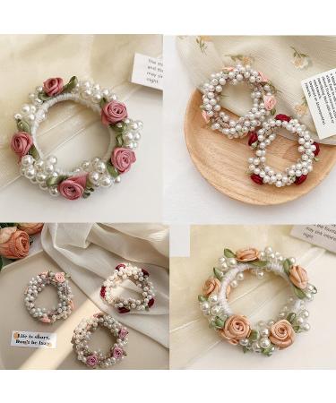 DORIS&JACKY Crystal Hair Tie Ponytail Holder with Rhinestone Beads - Handmade Hair Accessories for Women & Girls (3-flower with pearl 4 pcs) - Buy Online on GoSupps.com