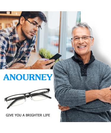 Anourney 3-Pack Men's Lightweight Metal Half-Frame Blue Light Blocking Reading Glasses 1.25x - Black - Buy Online on GoSupps.com