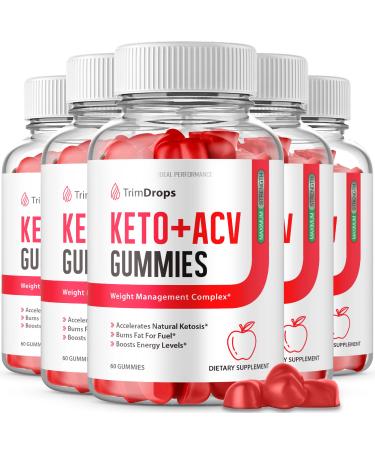 (5 Pack) Trim Drops Keto ACV Gummies - Official Formula Vegan - Keto Plus ACV Gummies Trim Drops Trimdrops Keto ACV Gummies with Apple Cider Vinegar Vitamin B12 Pomegranate Juice (300 Gummies)
