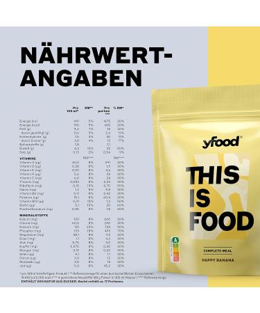 Yfood Happy Banana Powder - Delicious On-the-Go Meal 25g Protein 26 Vitamins & Minerals 1.5kg Bag 17 Meals - Buy Online on GoSupps.com