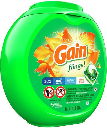 Gain Flings Laundry Detergent Pods, Island Fresh Scent, 81 Count - HE Compatible - Buy Online on GoSupps.com