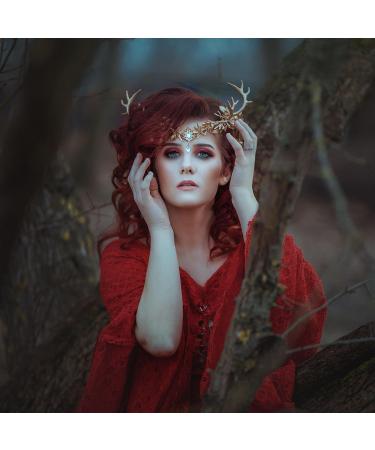 MOSTORY Handmade Gold Fairy Leaf Headpiece Golden Antler Elf Crown Woodland Forest Elven Circlet Celtic Cosplay Hair Accessories for Women Womens Maternity Shoot Wedding Bridal Rave Party Proms - Buy Online on GoSupps.com