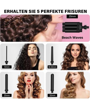 Janelove 5 in 1 Curling Iron Set - 3 Barrels Tourmaline Ceramic Wave Iron for Large & Small Curls 180 C/210 C for Short & Long Hair (Black) - Buy Online on GoSupps.com