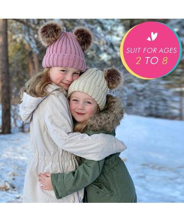 Simplicity Warm Kids Winter Hat with Pompom Ears - Pink Plush Lined Beanie for Boys and Girls - Buy Online on GoSupps.com