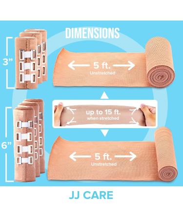 JJ CARE Elastic Bandage Wrap (Pack of 6) - 3" & 6" Compression Bandages with Clips for Ankle Wrist Foot | Durable & Reusable Shipping Worldwide - Buy Online on GoSupps.com