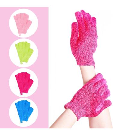 4 Pairs Exfoliating Bath Gloves - Double Sided Shower Mitts | Spa & Bath Accessories in Rose Green Pink Blue - Buy Online on GoSupps.com