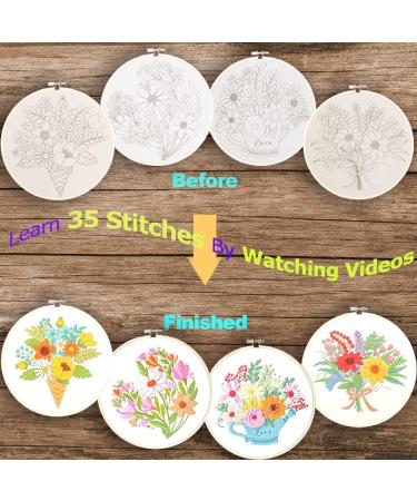 Fanryn 4 Pack Embroidery Kit for Beginners - Floral Cross Stitch DIY Set with Hoops, Threads, Needles, and Instructions - Buy Online on GoSupps.com