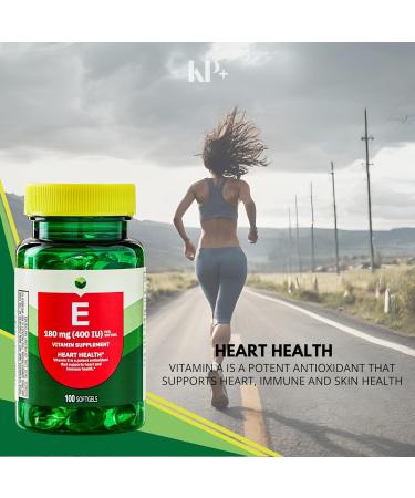 KP+ Vitamin E 180 mg (400 IU) | Supports Heart & Immune Health | Gluten Free | 100 Softgels | Pack of 1 - Buy Online on GoSupps.com