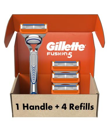 Gillette Fusion5 Razors for Men, 1 Gillette Razor, 4 Razor Blade Refills, Lubrastrip for a More Comfortable Shave Handle + 4 Refills