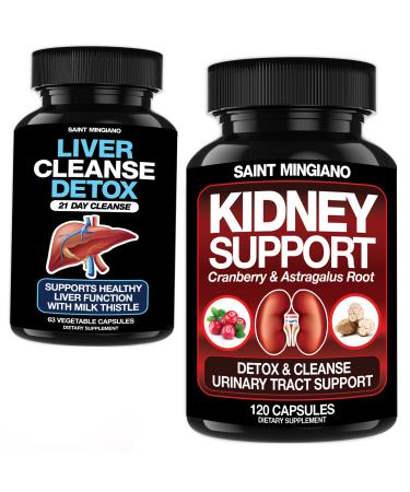 Saint Mingiano Kidney Support Cleanse Detox & Repair - with - Liver Cleanse Detox & Repair