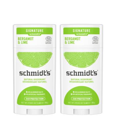 Schmidt's Aluminum Free Natural Deodorant For Women And Men Bergamot & Lime With 24 Hour Odor Protection Certified Cruelty Free Vegan Deodorant 2.65oz 2 Pack Bergamot and Lime 2.65 Ounce (Pack of 2)