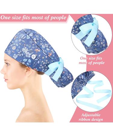 Adjustable Bouffant Cap with Button - 6 Pieces (Floral Print) | Women's Ponytail Hat - Buy Online on GoSupps.com