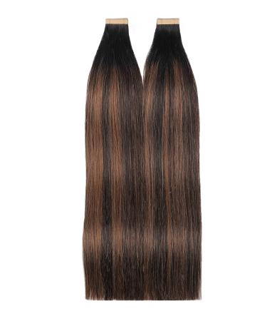 Hotlulana 100% Real Hair Tape Extensions - Balayage Natural Black to Chestnut Brown 18 Inch (45cm) 40pcs Invisible Skin Weft - Buy Online on GoSupps.com