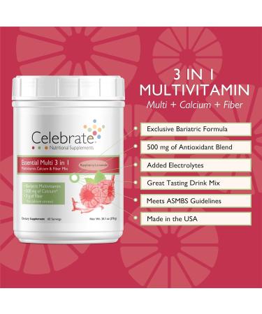 Celebrate Vitamins 3-in-1 Bariatric Multivitamin with Calcium Citrate Drink Mix - Raspberry Lemonade 500mg Calcium - 60 Servings - Buy Online on GoSupps.com