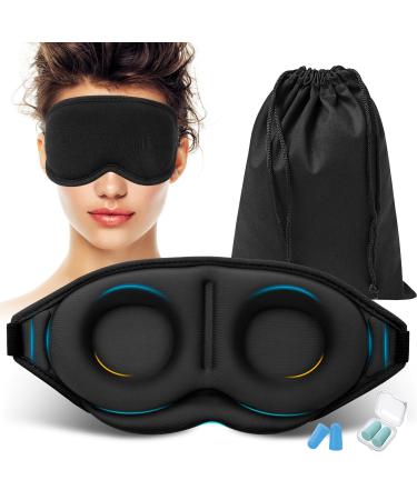 Elehold Sleep Eye Mask with Adjustable Strap Weighted 3D Sleep Mask (3.5oz/100g) Blocking Lights Night Sleep Mask Portable Blackout Eye Mask Breathable Blindfold for Yoga or Travel Nap Black Black+2 Pack Earplug