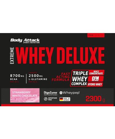 Buy Body Attack Extreme Whey Deluxe Strawberry White Chocolate 2.3kg - High Protein Supplement for International Shipping - Buy Online on GoSupps.com