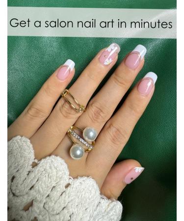 Semi Cured Gel Nail Strips - French Pink Flower | 20pcs UV Gel Nail Wraps for DIY Home Manicure - Buy Online on GoSupps.com