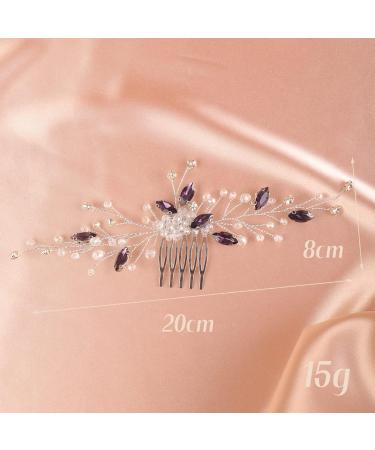 Deniferymakeup Purple Rhinestones Hair Comb Purple Hairpiece Wedding Bridal Violet Hair Accessory for Women and Girls (Silver) - Buy Online on GoSupps.com