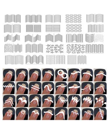 French Manicure Nail Tip Guides French Manicure Nail Art Stencils Stickers Decals 24 Sheets 36 Designs Nail Art Stickers - Professional Salon & Home Use