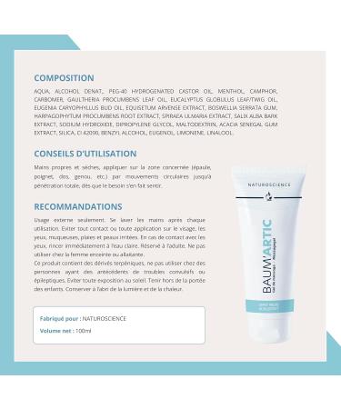 Gel de Massage Effet Froid BAUM'ARTIC - A Base de Plantes et d Huiles Essentielles - Fabrication Fran aise - Tube 100 ml - Buy Online on GoSupps.com