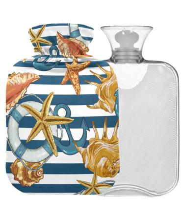 Naanle stripes Seestern Ocean hot water bottle with cover Transparent hot water bottle 2l large hot hot water bottle for bed hand feet heat pain relief heat and cold therapy
